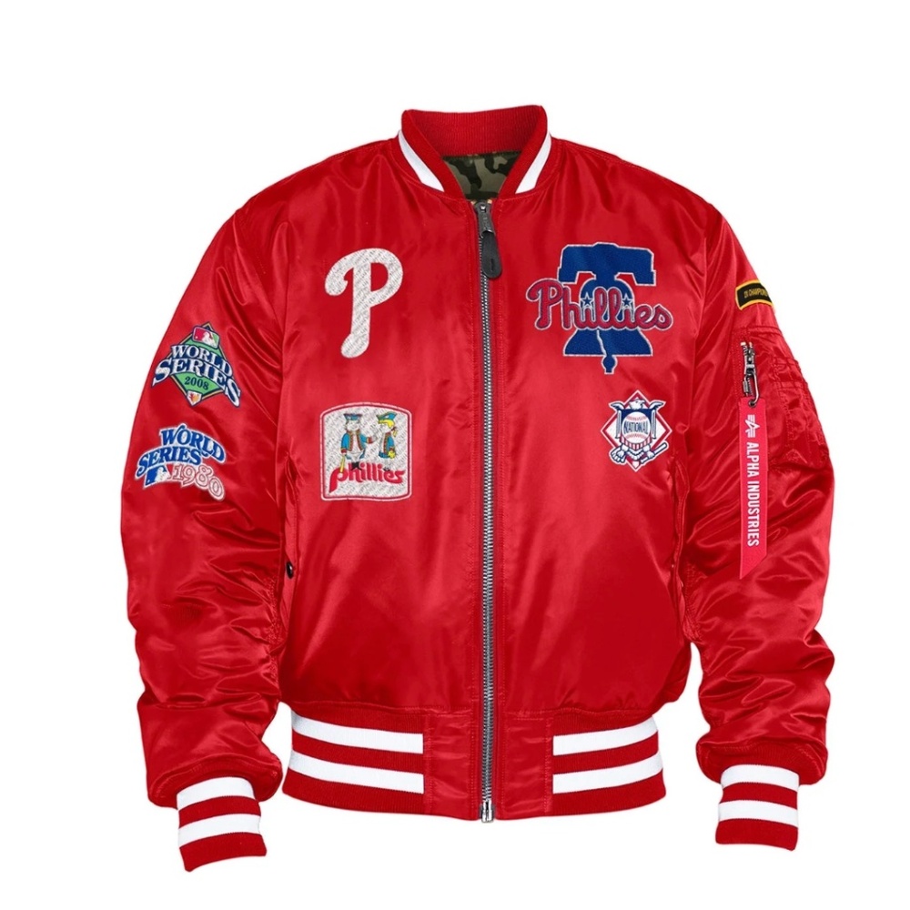 Red Philadelphia Phillies Alpha Industries X New Era Reversible MA-1 Bomber -NWT